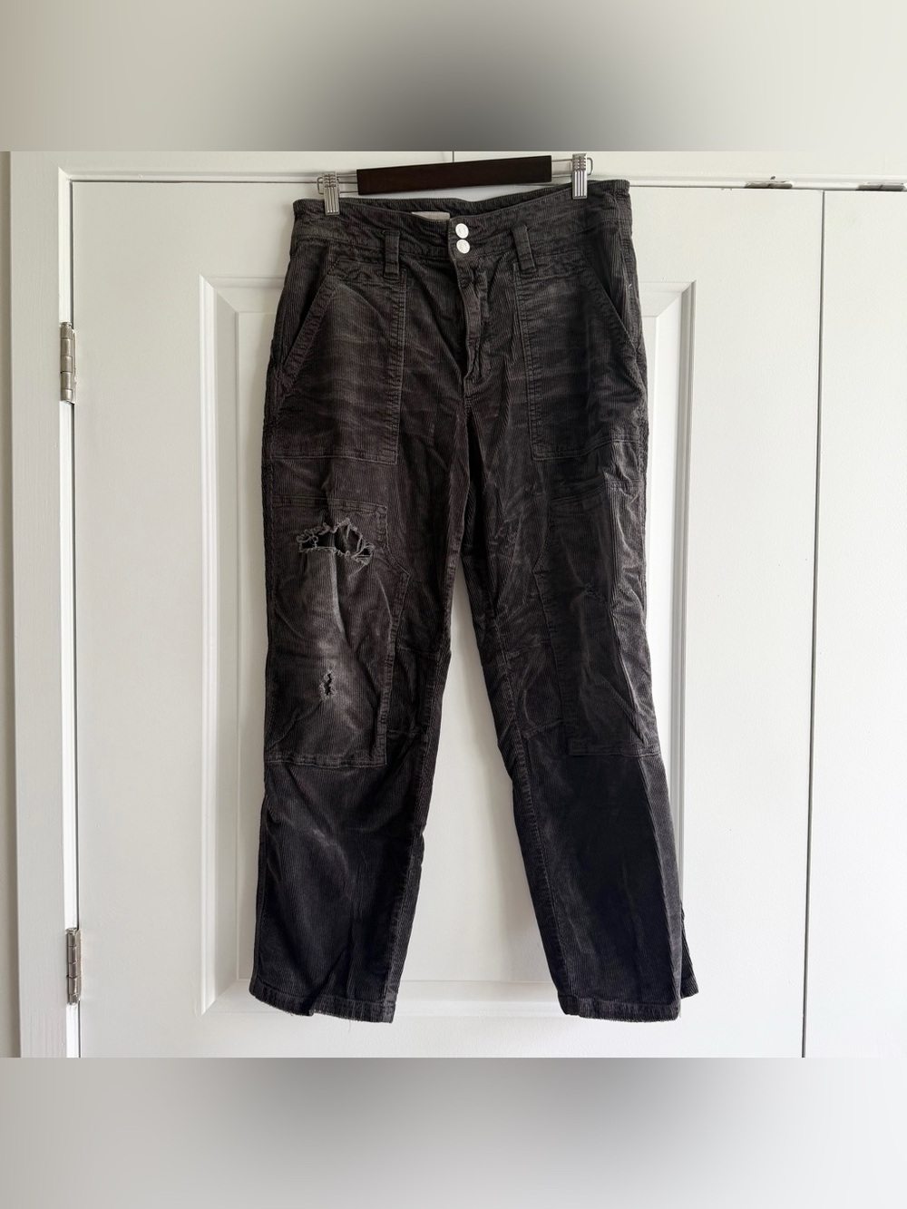 Pilcro Dark Grey Corduroy Distressed Pants